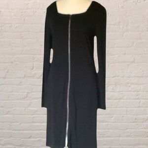 Linea Domani Black full zip front long sleeve square neck bodycon Dress Size 12
